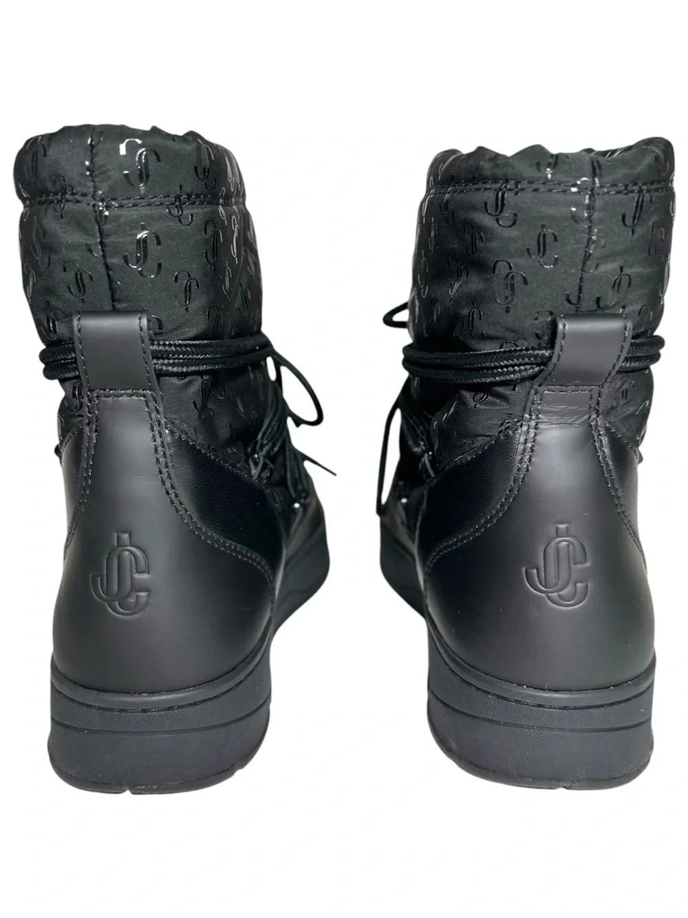 Jimmy Choo Black Wanaka Logo Shell Leather Snow Ankle Boots size 40.5 US 10.5